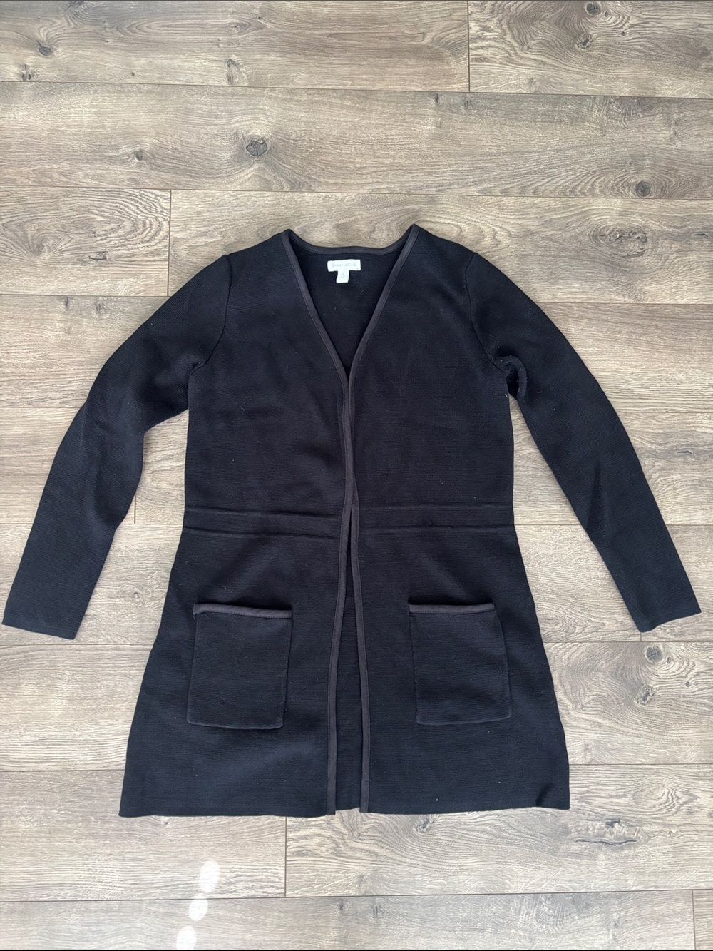 Charter Club Black Open-Front Longline Cardigan with Pockets